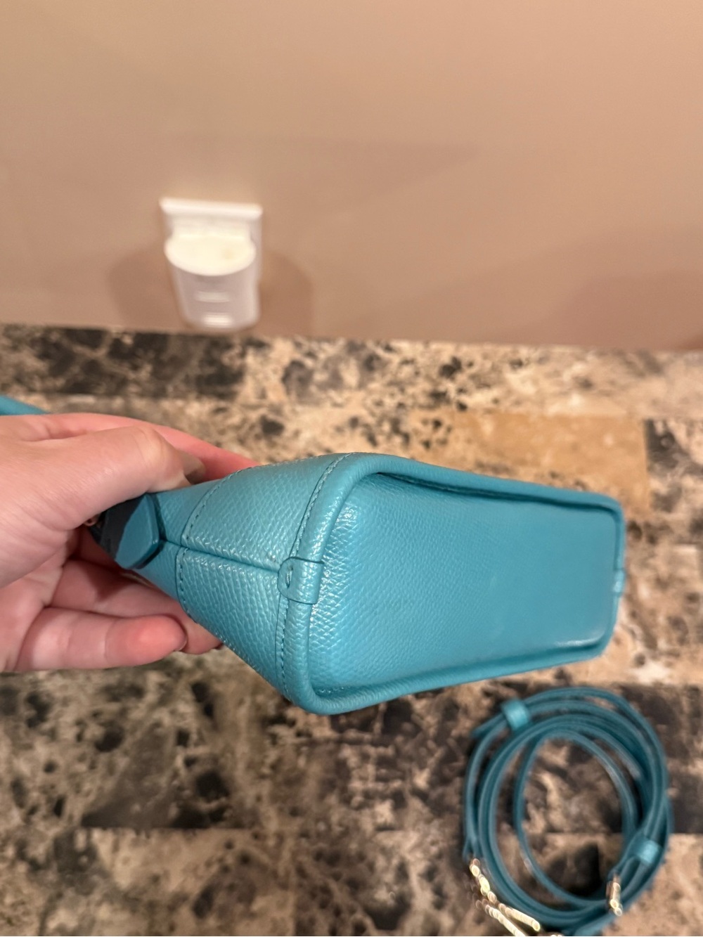 Coach Mini Cora Dome Satchel Crossbody Turquoise Blue Pebbled Leather - Picture 4 of 12